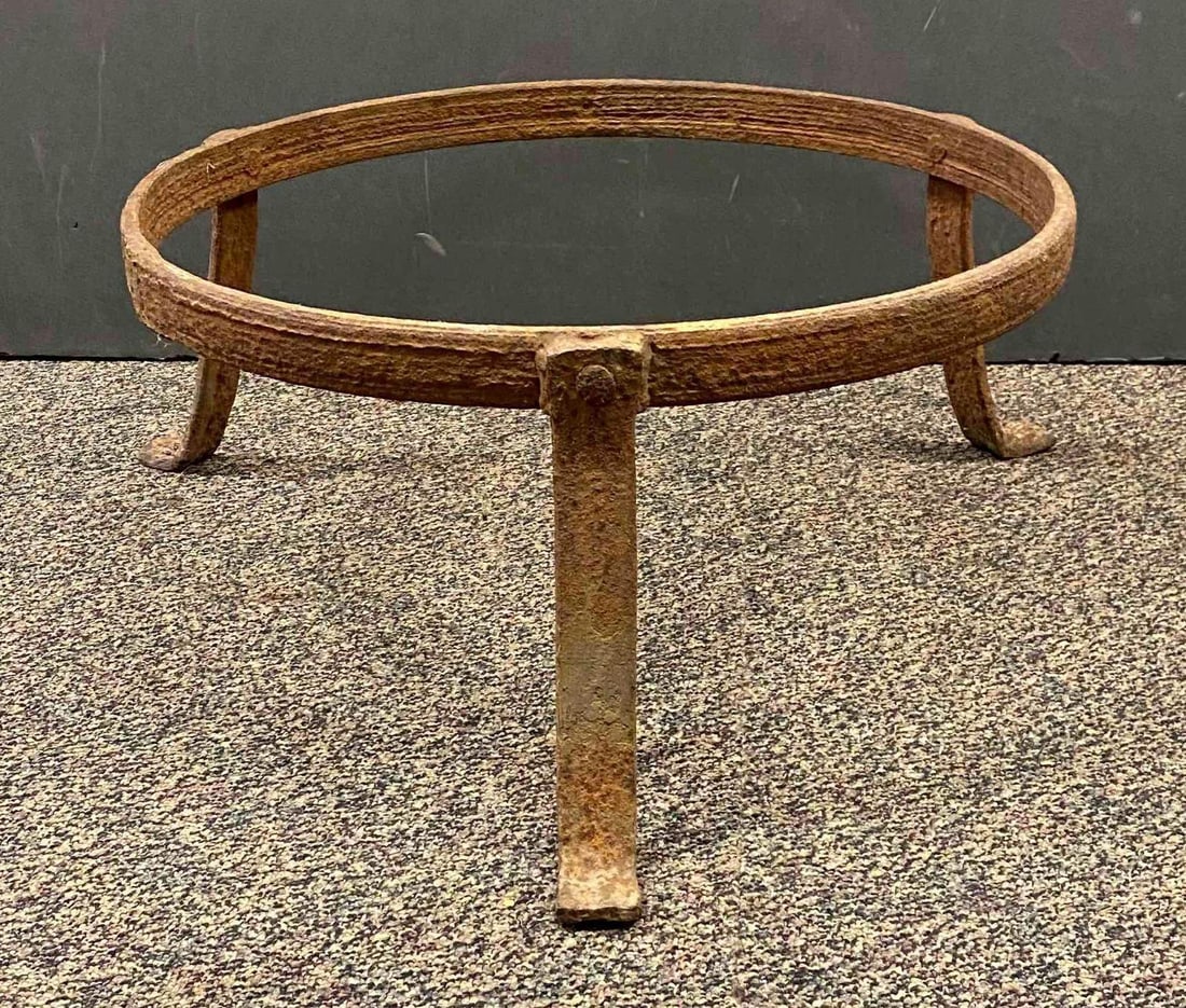 Antique Wrought Iron Planter Stand: Rust throughout. Measures 22 in diameter. No In house shipping. Third party recommended.