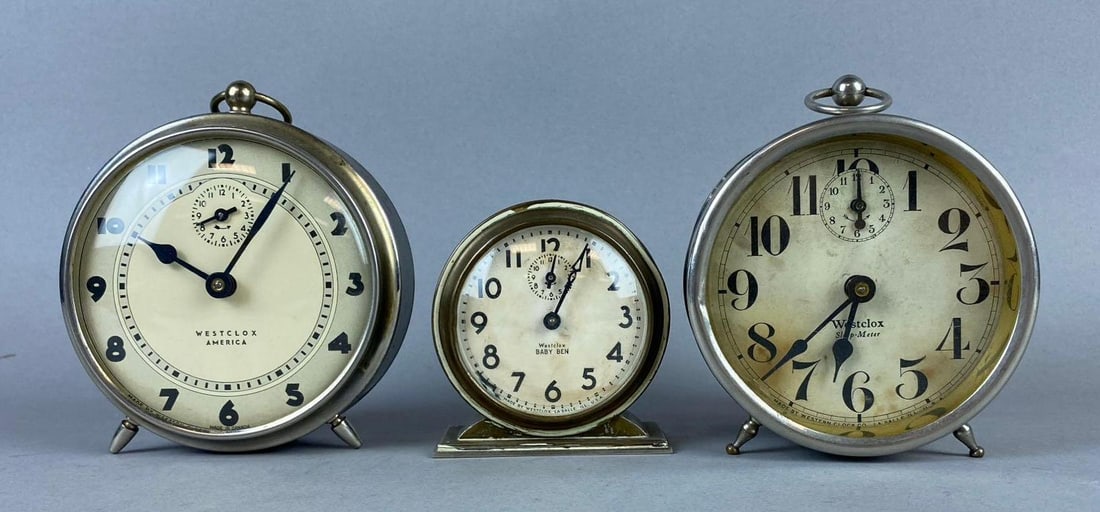 Group of 3 Vintage Westclox Wind-Up Desk Clocks (1 of 2)