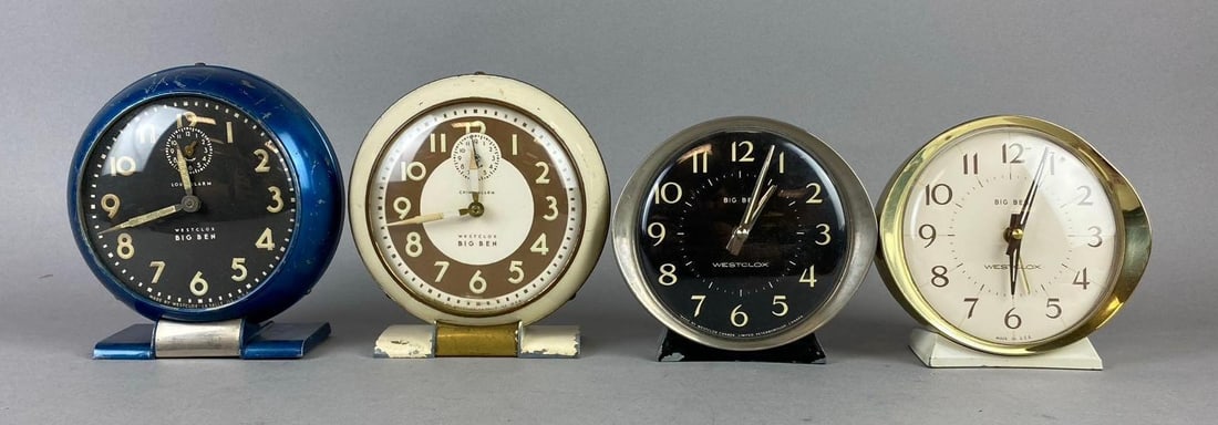 Group of 4 Vintage Westclox Wind-Up Desk Clocks (1 of 2)