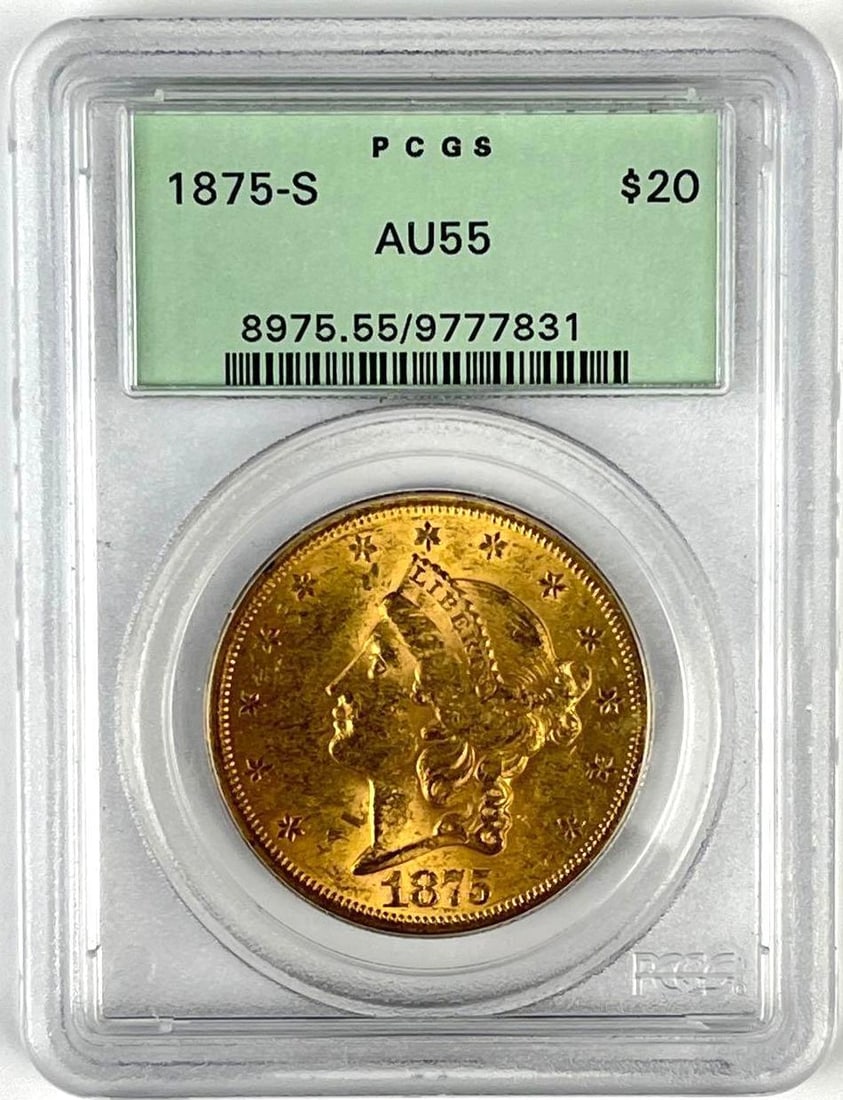 1875 S US $20 Gold Liberty Head PCGS AU55: 1875 S US $20 Gold Liberty Head PCGS AU55