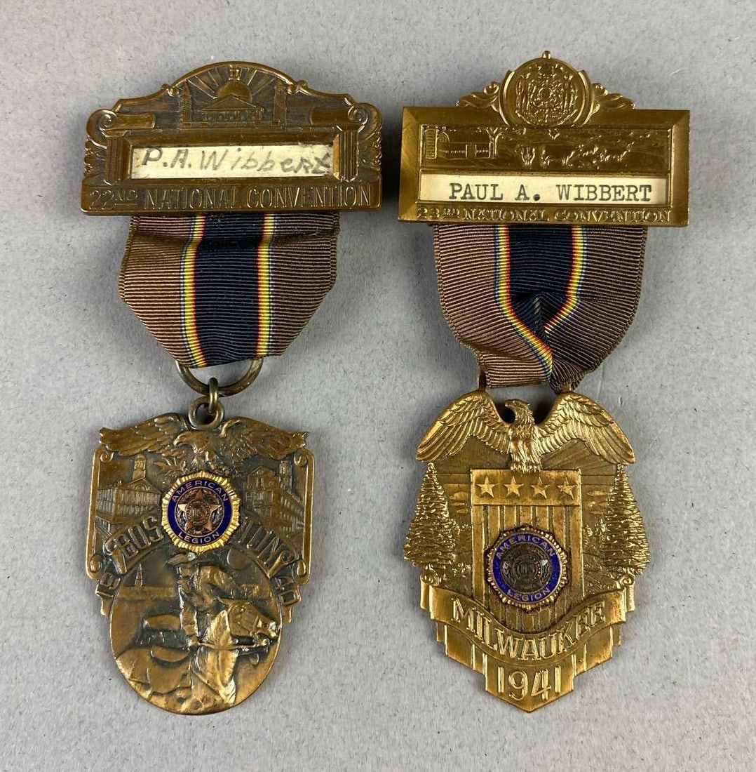Group of 2 1940-1941 American Legion National Convention Delegate Badges: Boston and Milwaukee Badges. Largest measures 4 in length.