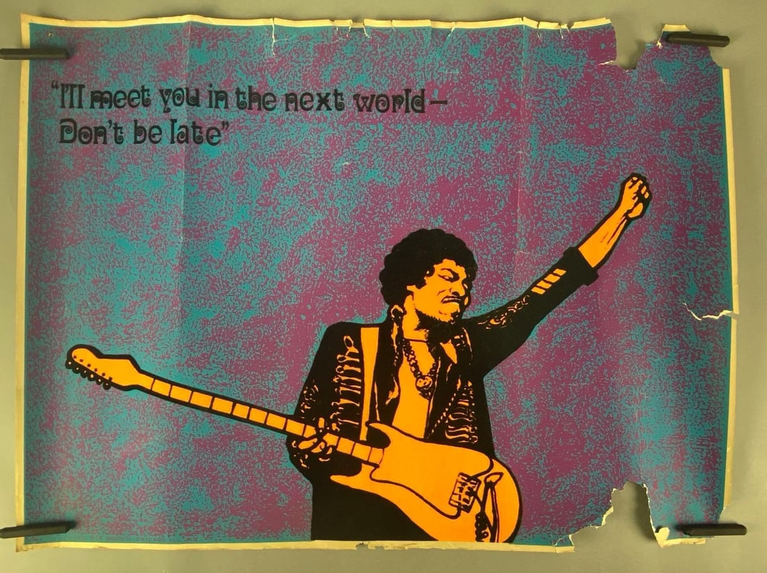 1970 HIP Jimi Hendrix Memorial Next World Blacklight Poster (1 of 4)