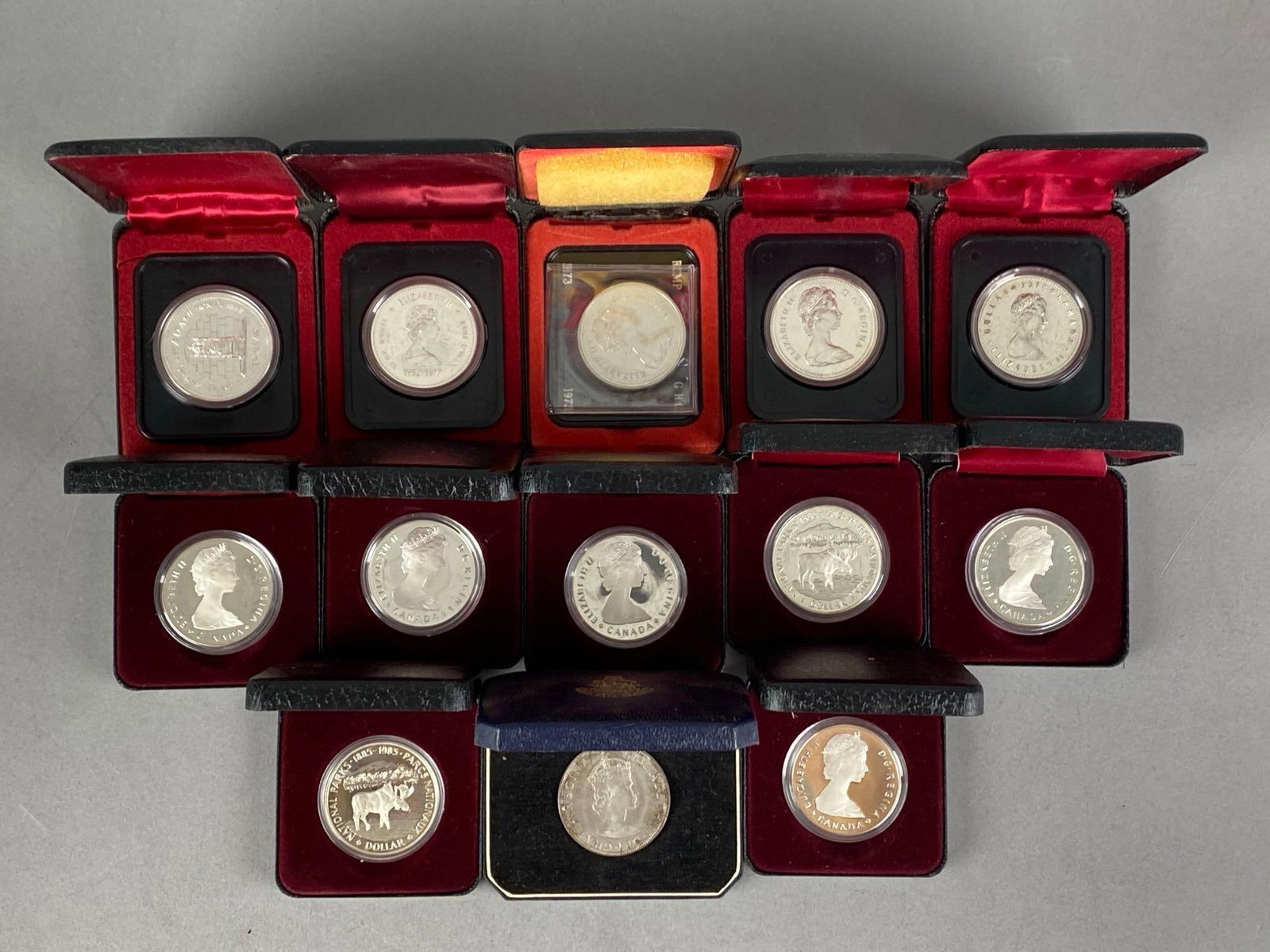 Group of 13 1970-1980s Canadian Elizabeth II Silver Dollars (1 of 3)