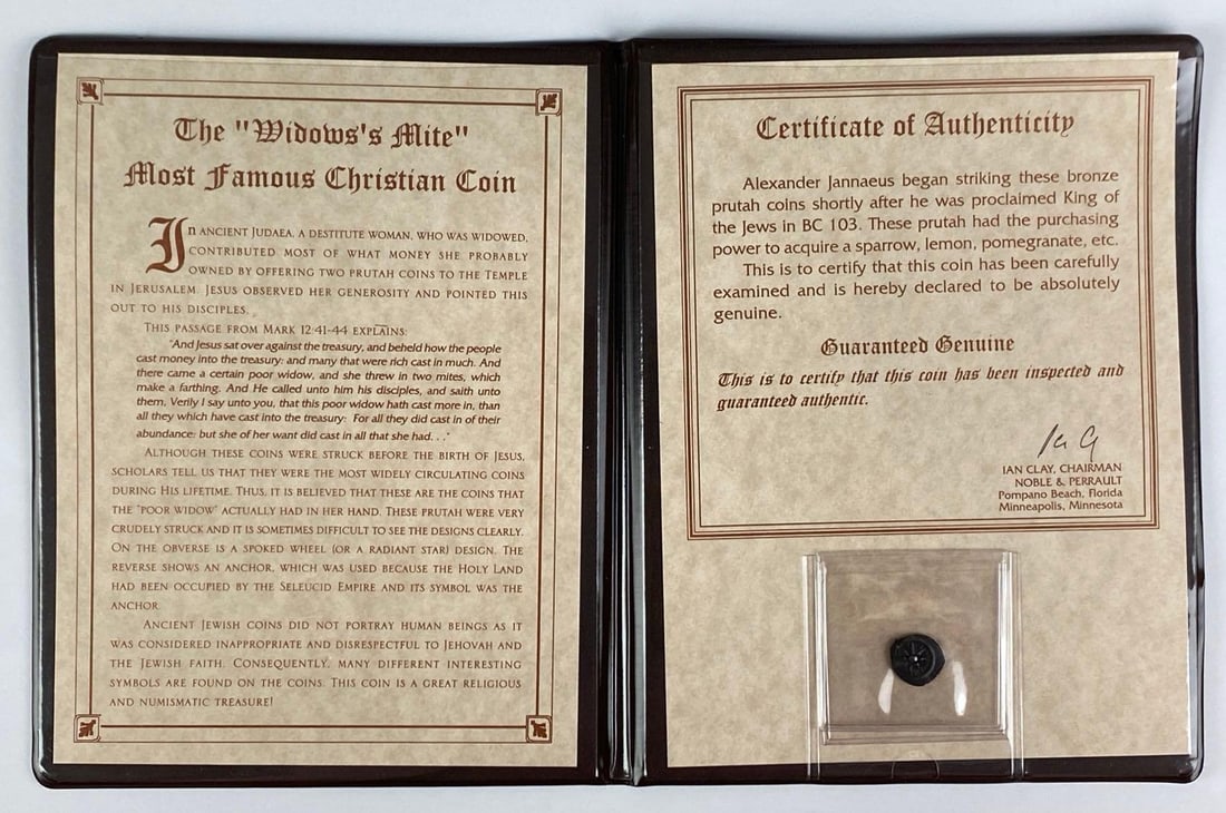 Antique Widows Mite Coin: original case with COA