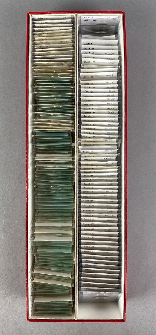 Group of 1960s - 2010s US Jefferson Nickels: Case measures 14 1/4 H x 4 1/2 W