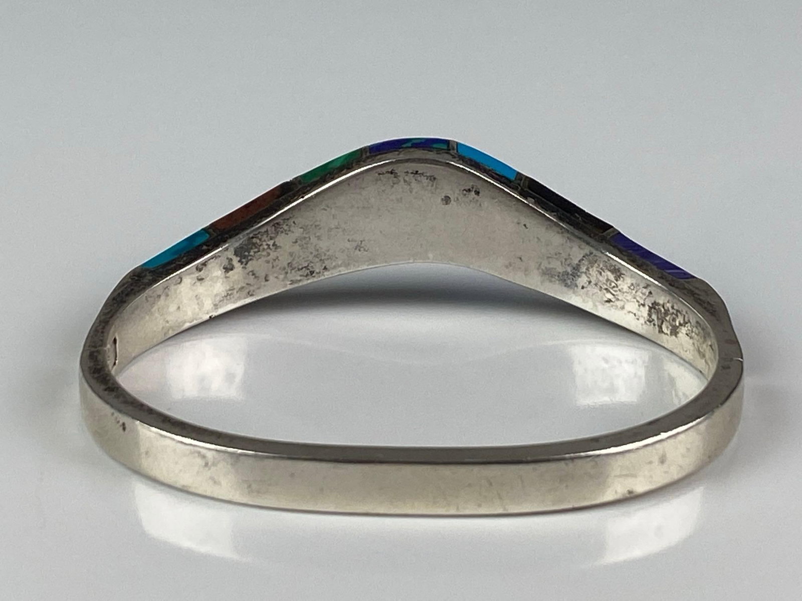 Mexican Sterling Silver Multi-Stone Hinged Bangle - 3