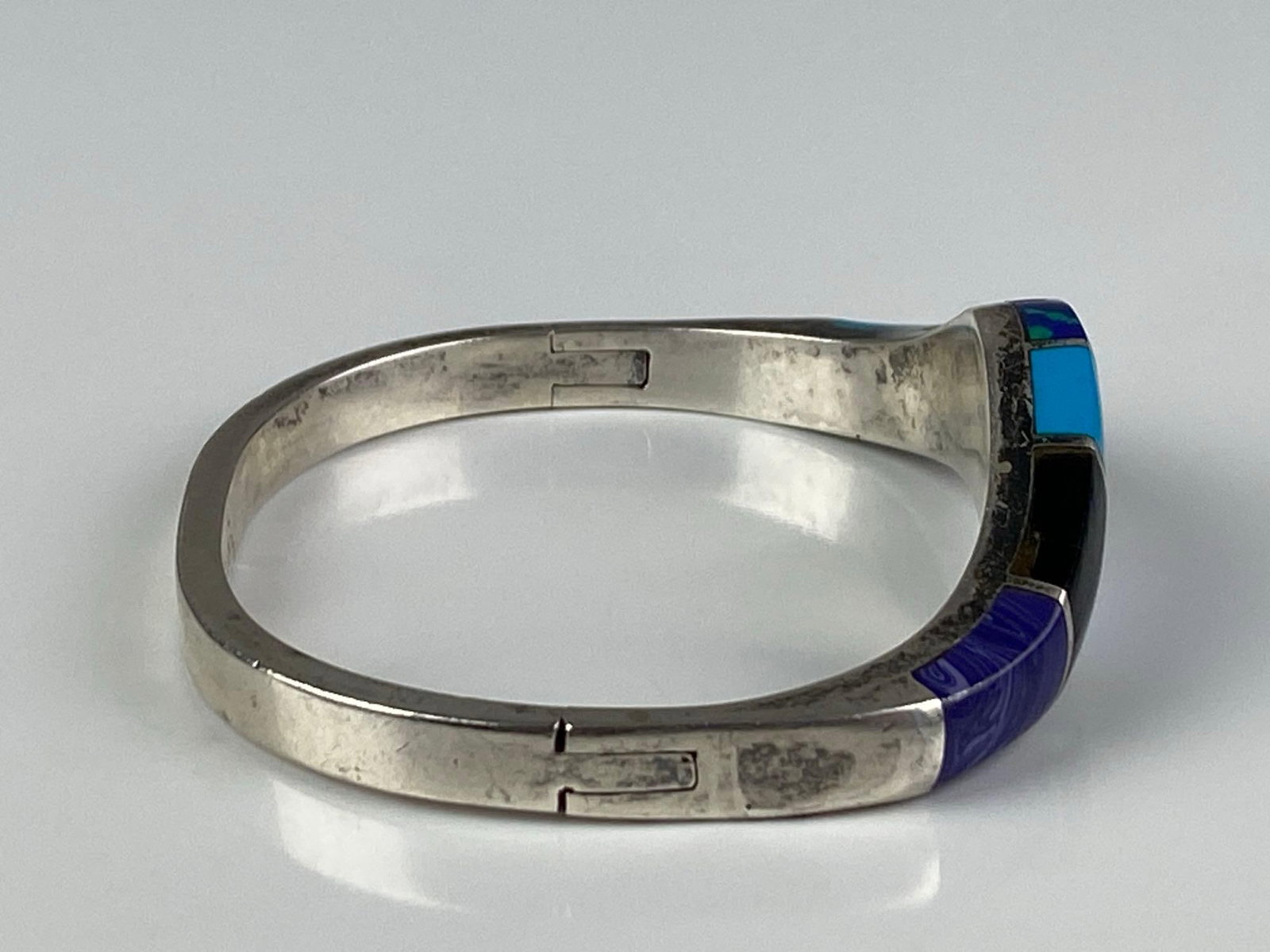 Mexican Sterling Silver Multi-Stone Hinged Bangle - 4