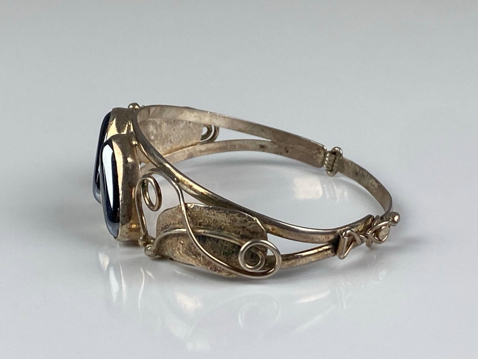 Sterling Silver Floral Openwork Hinged Bangle - 2