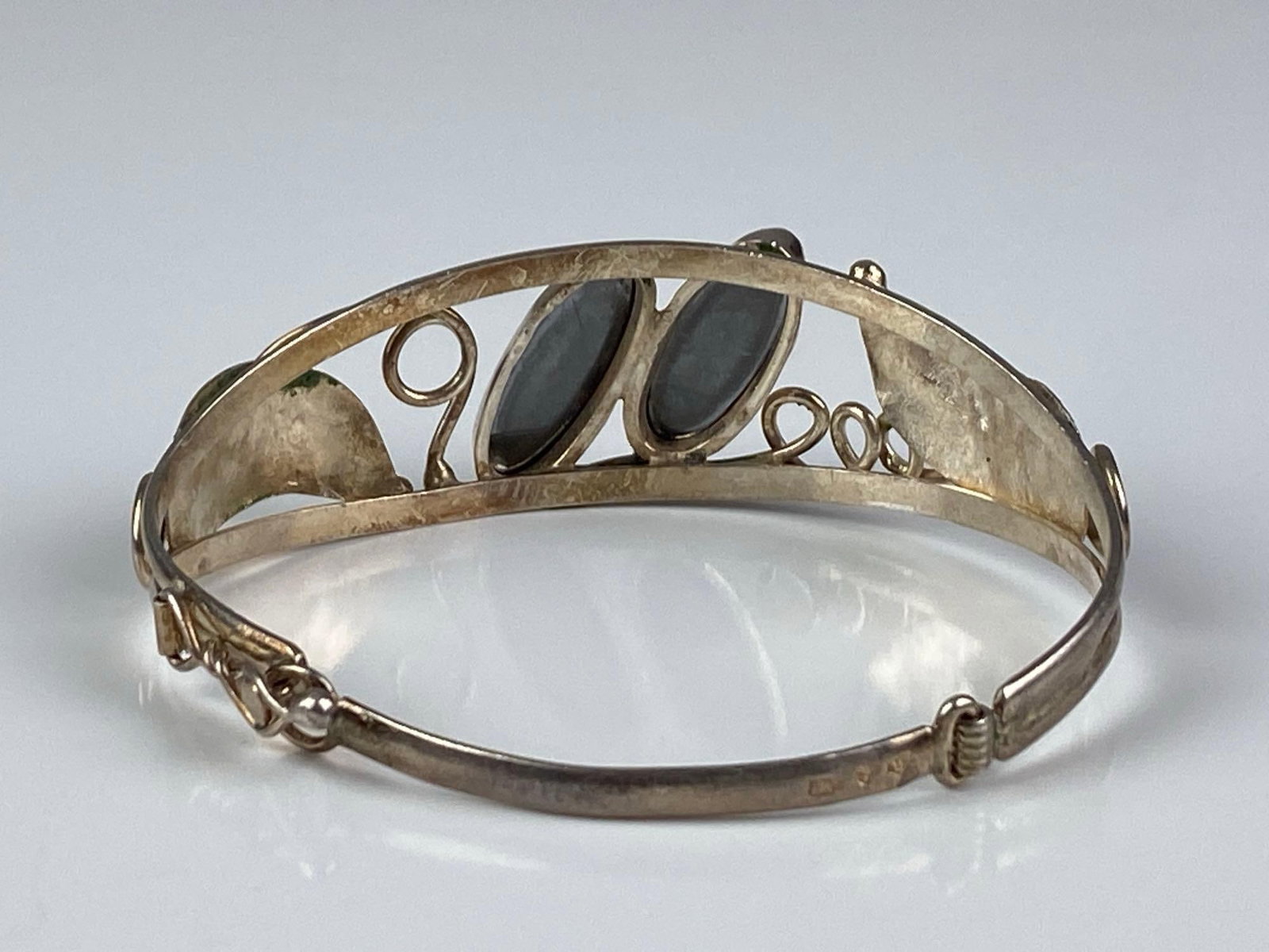 Sterling Silver Floral Openwork Hinged Bangle - 3