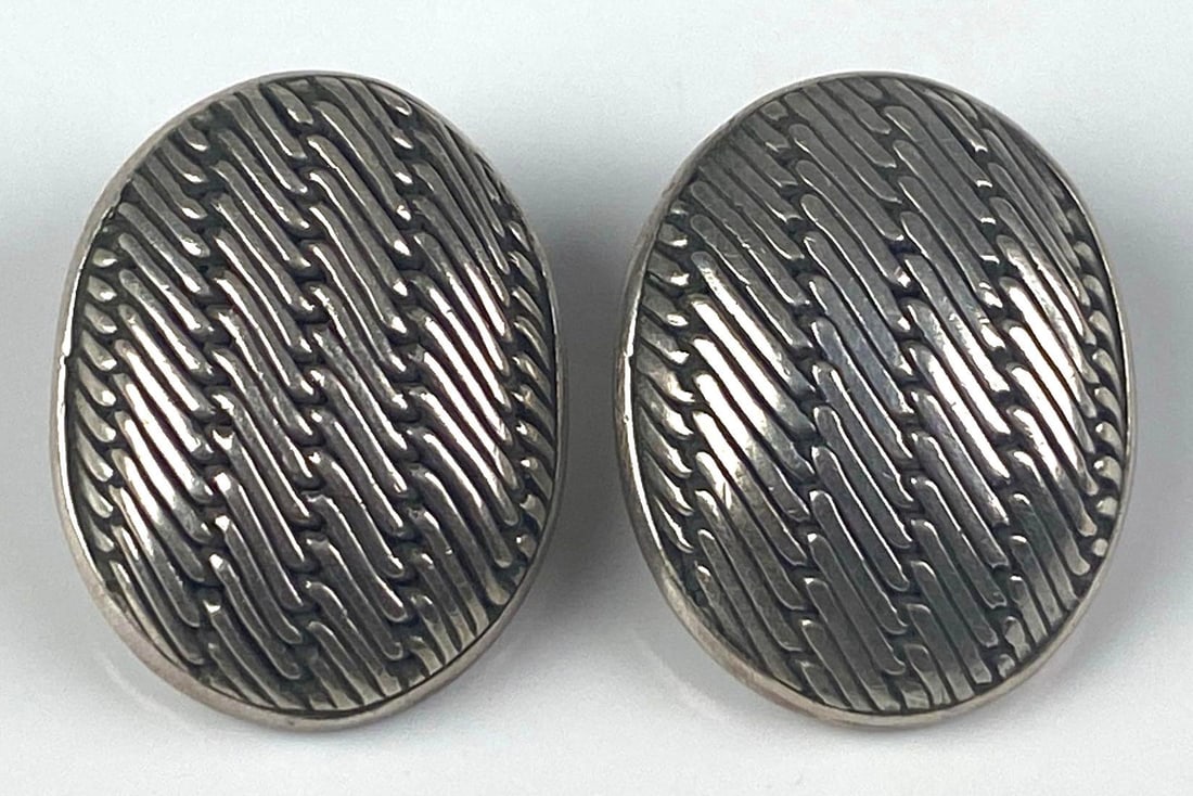 Pair of Lois Hill Signed Sterling Silver Stud Earrings: each measures 1 1/4 H x 1 W