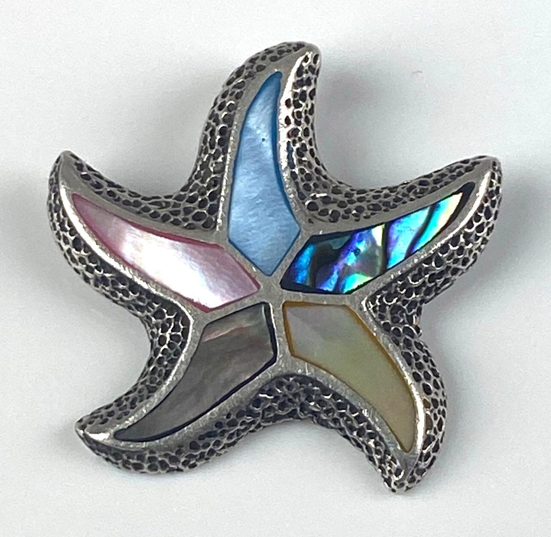 CFJ Signed Sterling Silver Multi-Stone Starfish Pendant: Measures 1 H x 1 W