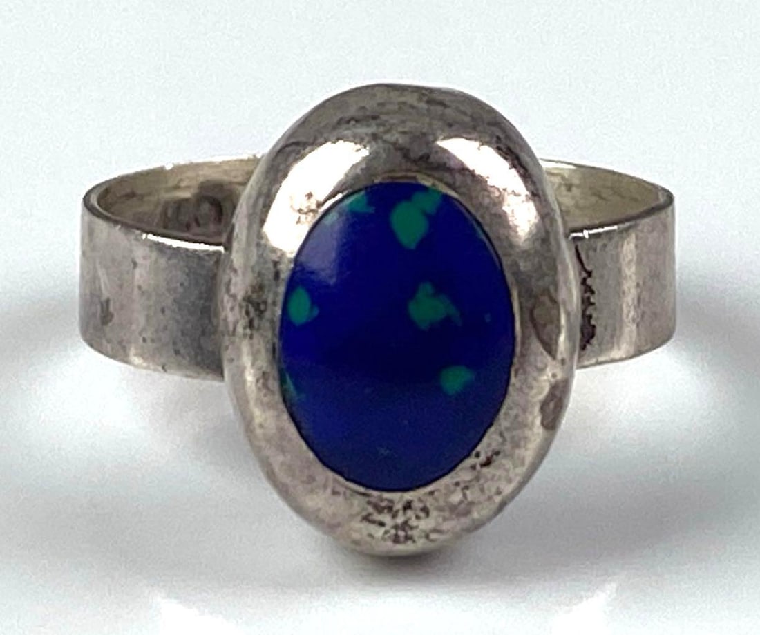 Mexican Sterling Silver Azurite Ring: Size 10