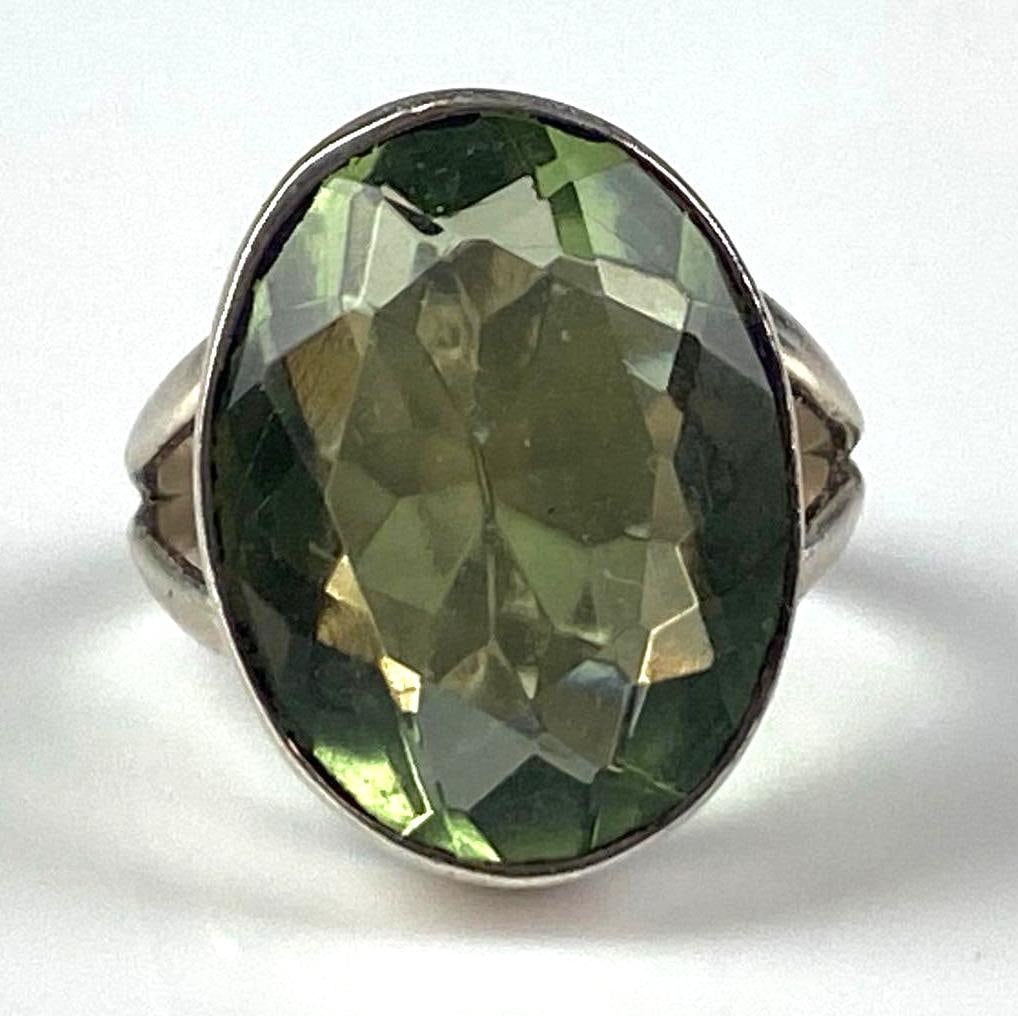 Sterling Silver Green Amethyst Ring: Size 6