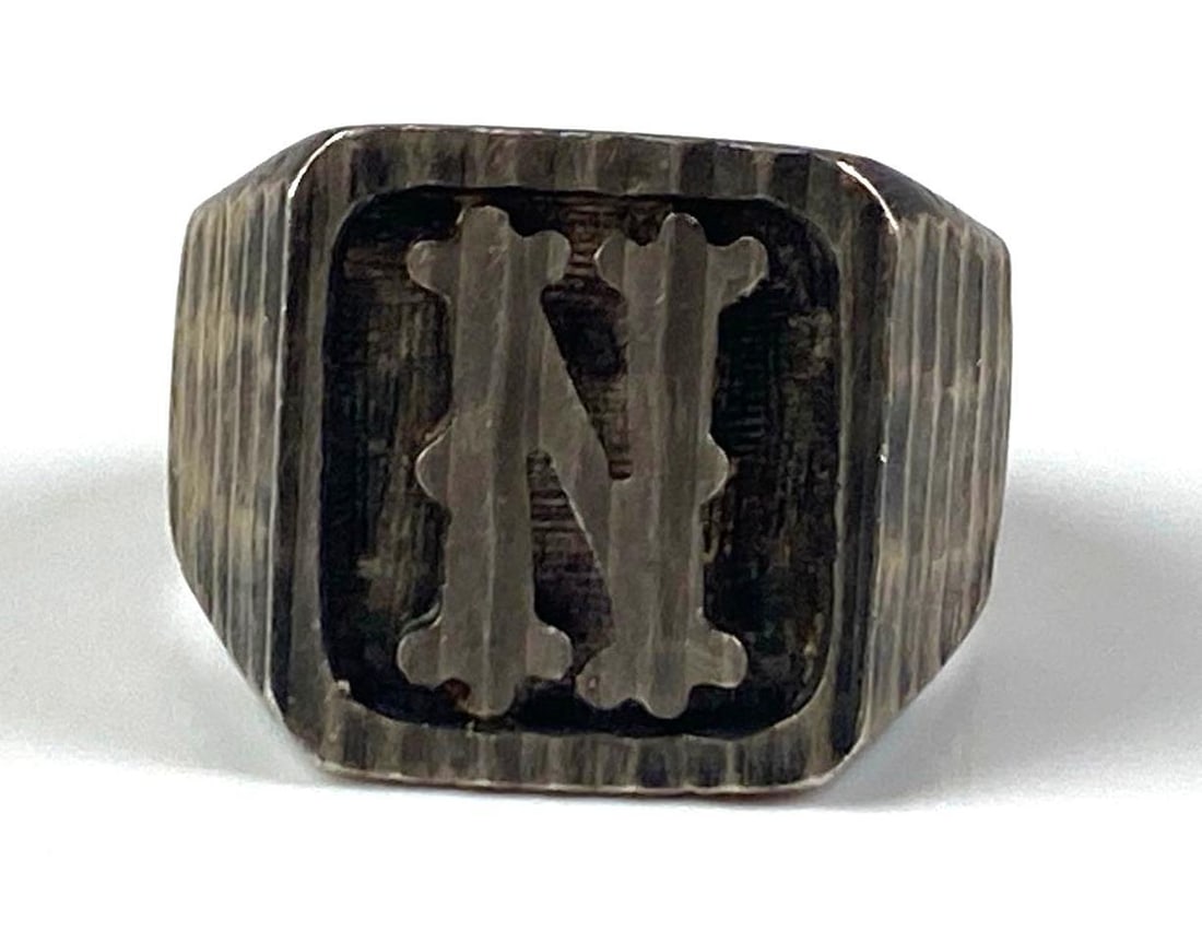 Mexican Sterling Silver Western N Signet Ring: Size 9 1/2