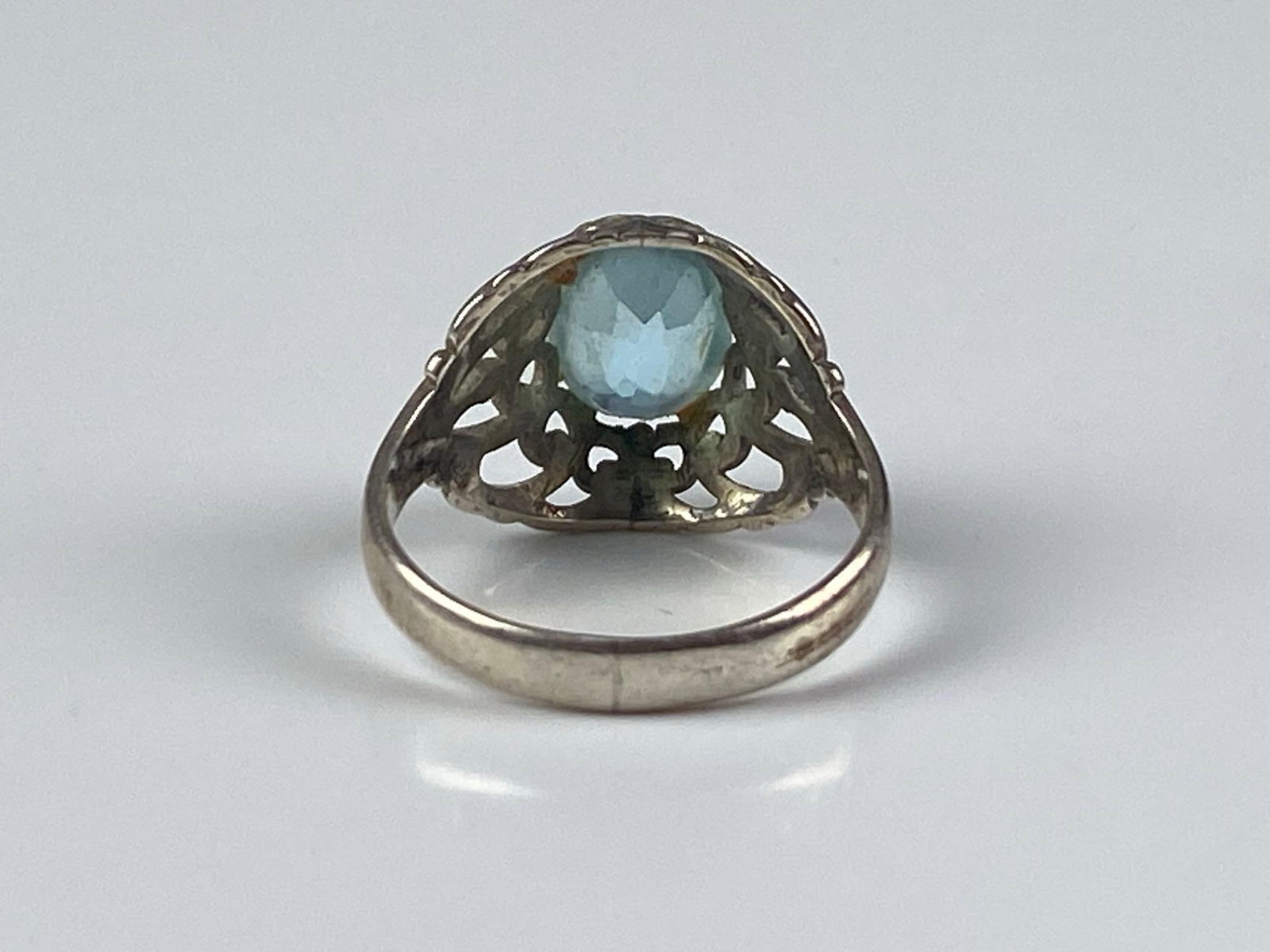KBM Signed Sterling Silver Blue Topaz Openwork Ring - 3