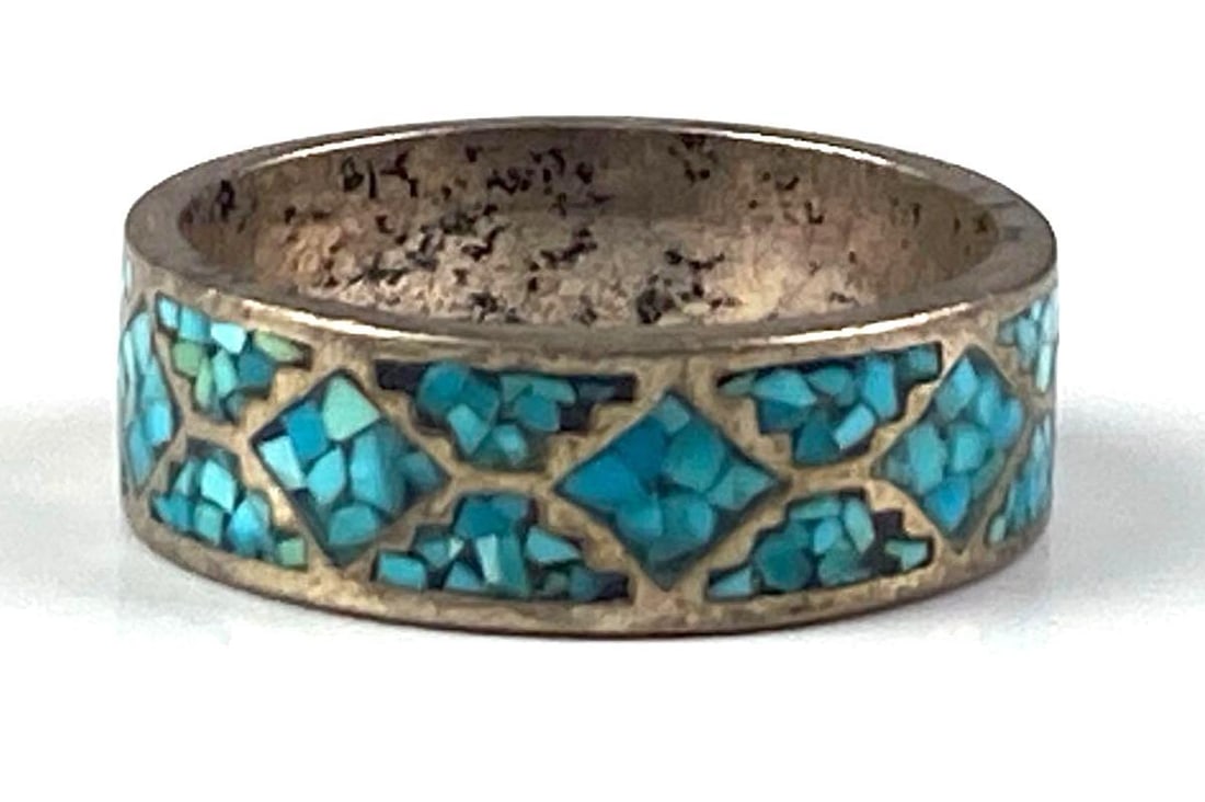 SC Signed Sterling Silver Turquoise Ring: Size 10 1/2