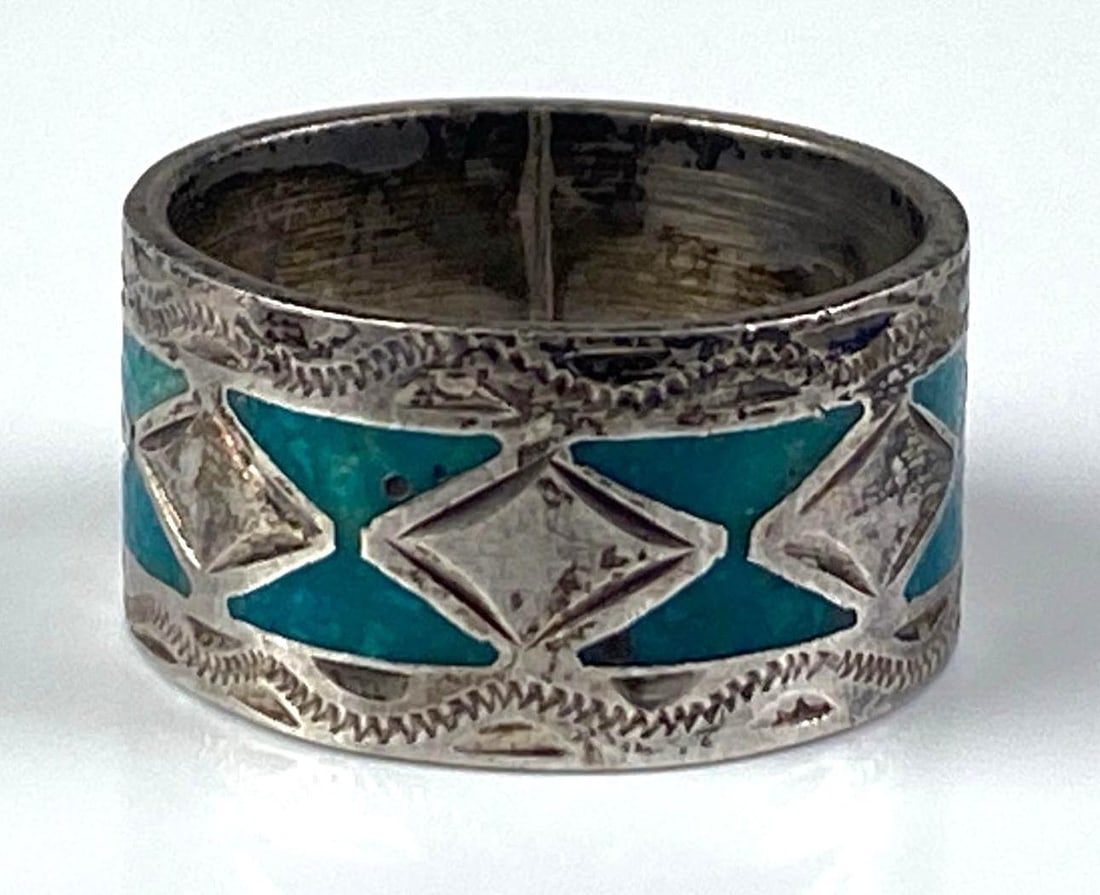 Steeling Silver Turquoise Ring: Size 8 1/2