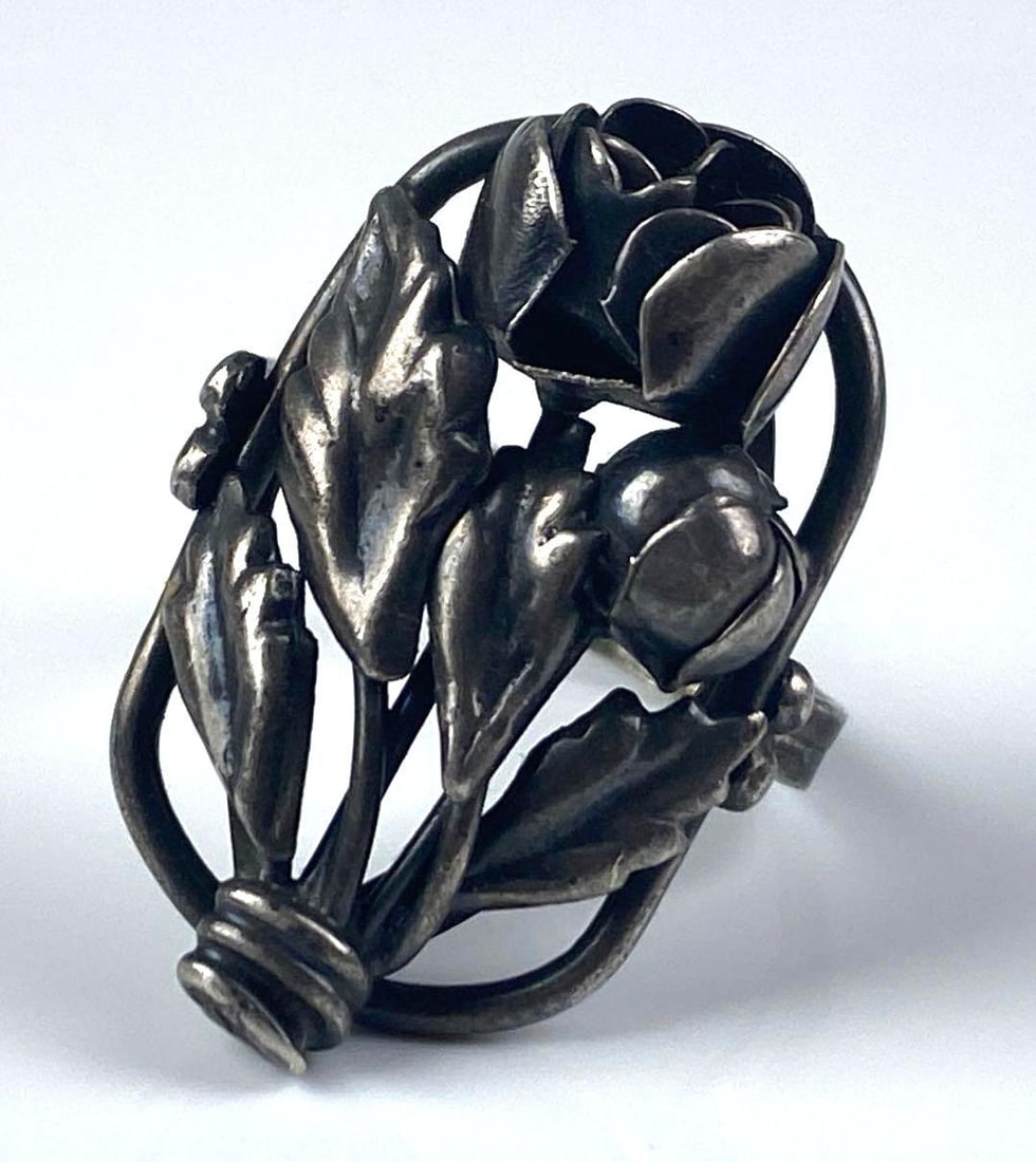 Sterling Silver 3D Bouquet of Roses Adjustable Ring (1 of 4)