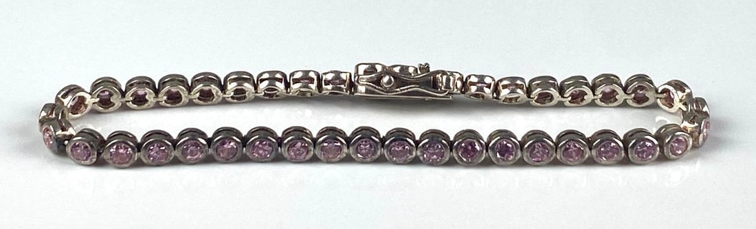 Sterling Silver Pink Spinel Tennis Bracelet: Measures 7 1/2 in length