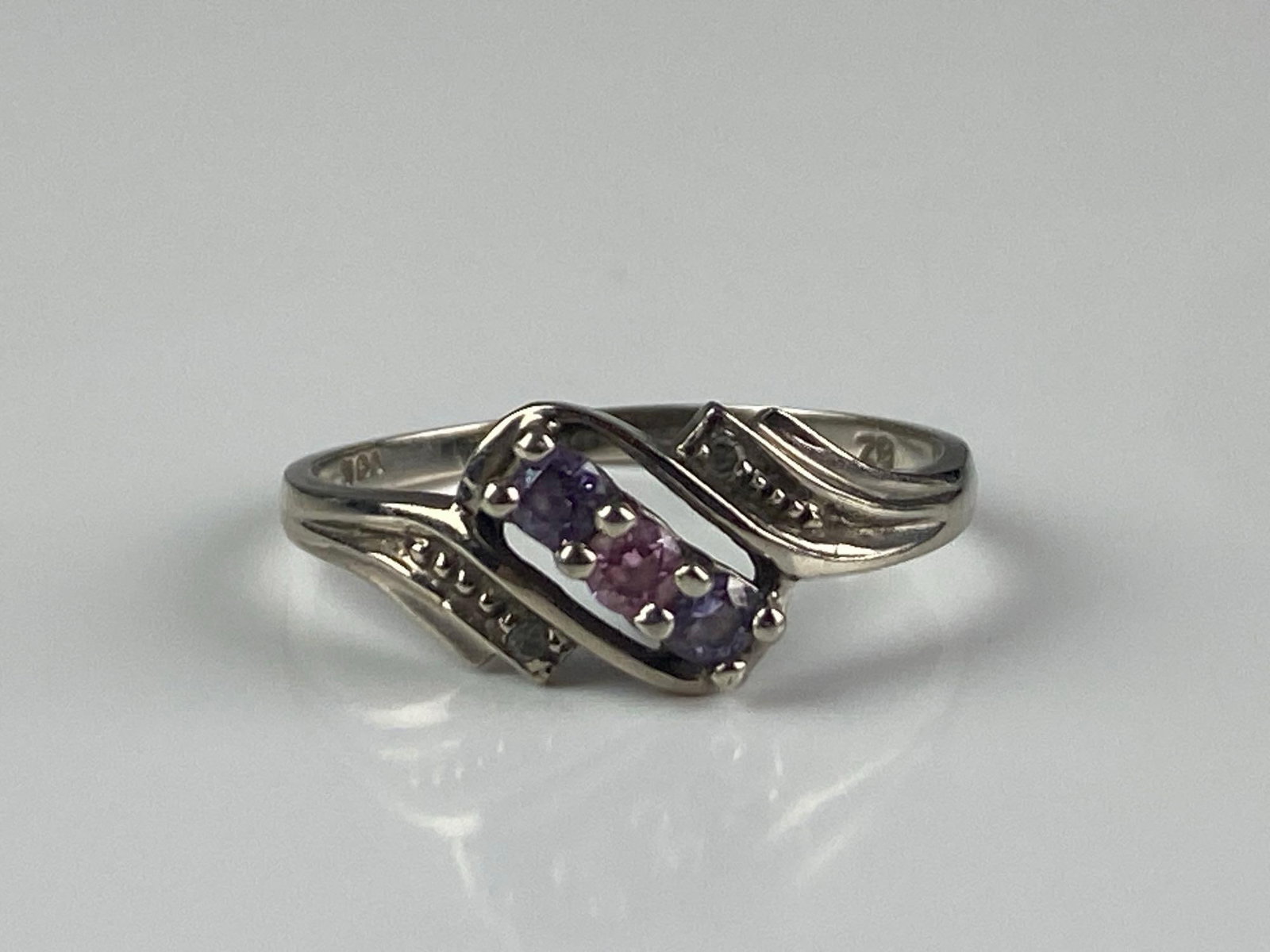 ZB Signed 10K White Gold Multi Gem Ring: Total weight of grams, Size 7