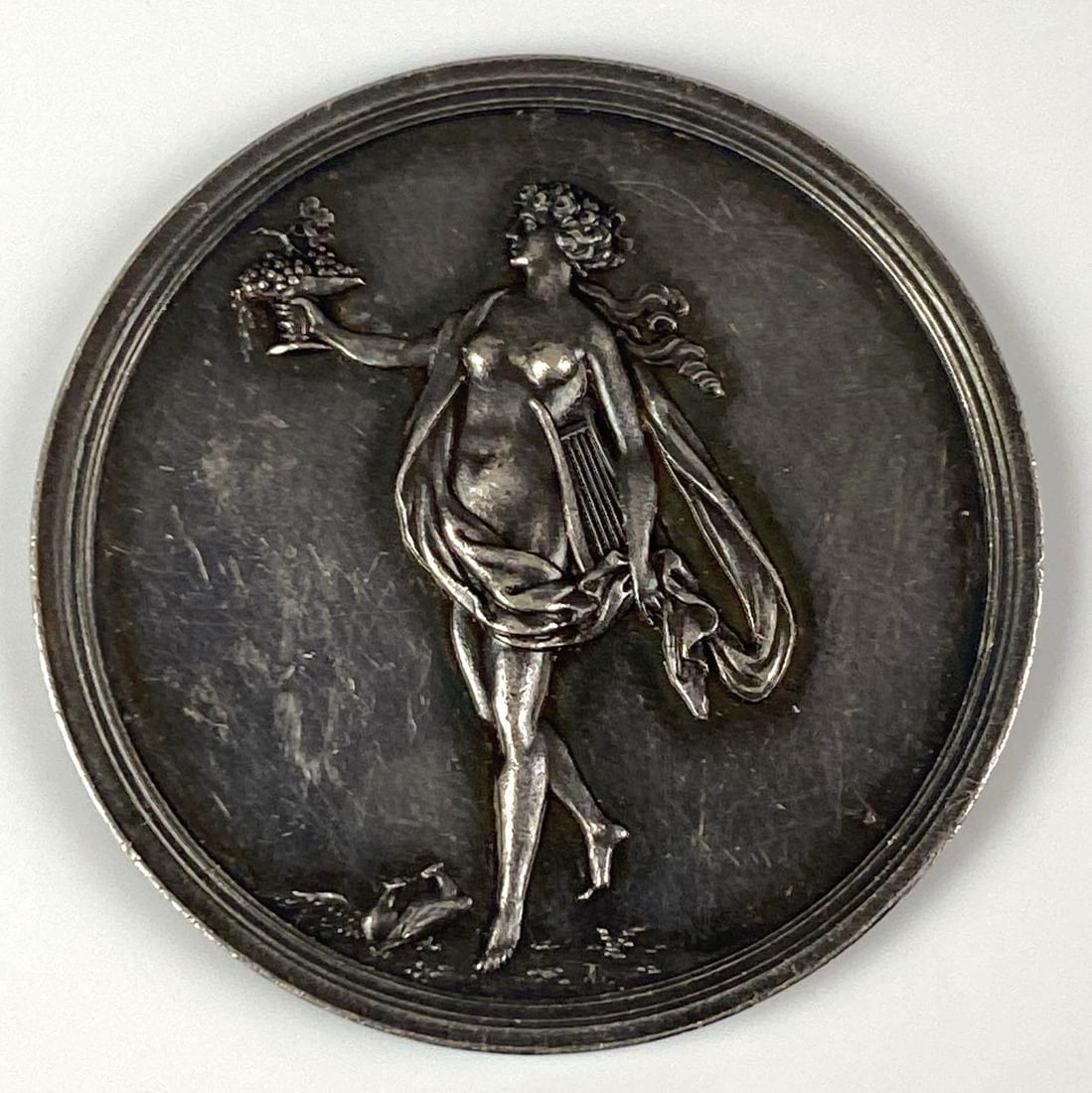 Antique Silver German Proverb Relief Medal: Measures 1 1/2 in diameter