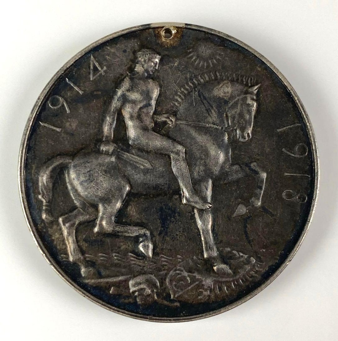1914-1918 WW1 Silver British War Medal: Hole punched for necklace, measures 1 1/2 in diameter