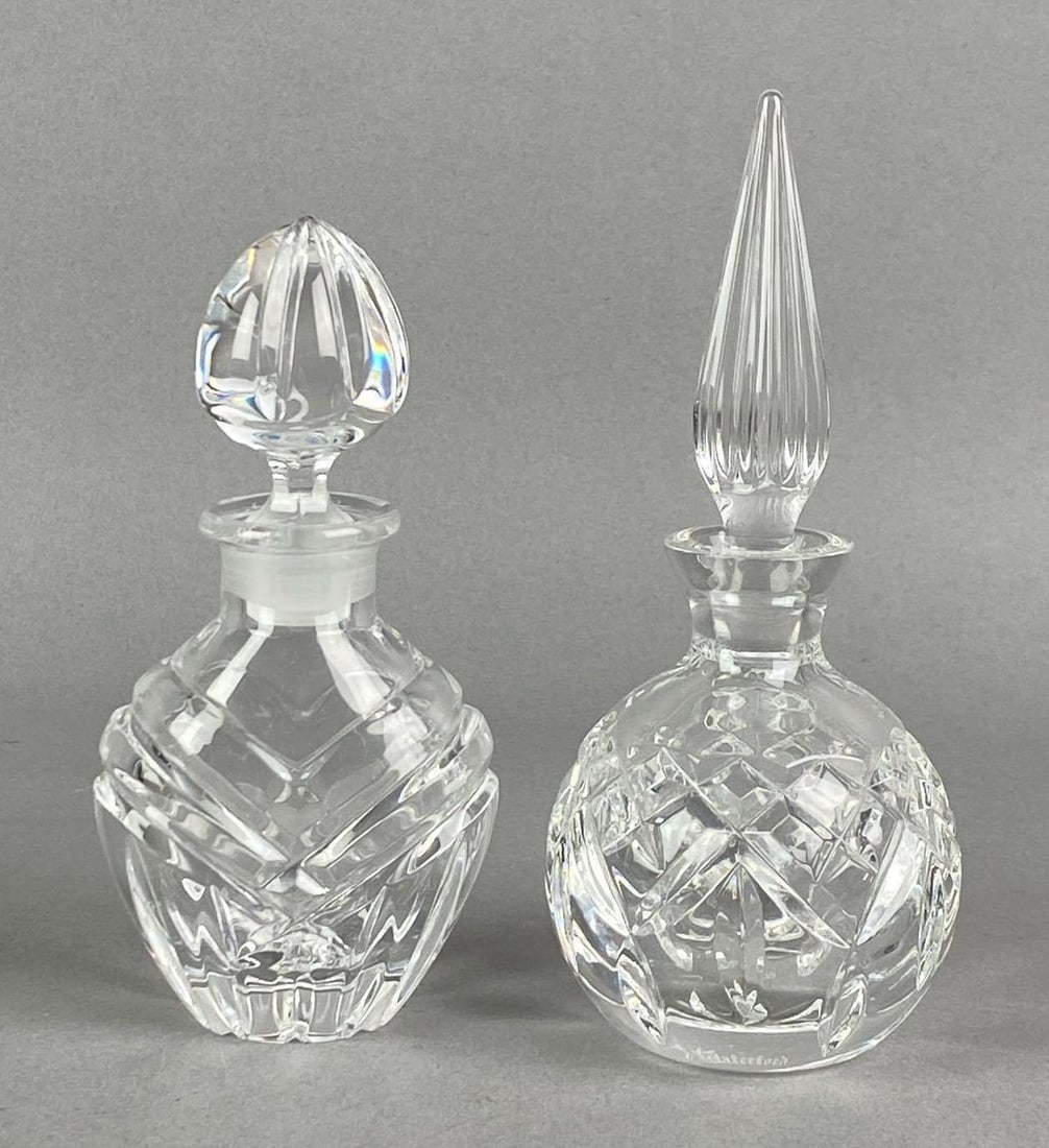 Group of 2 Waterford Pressed Crystal Perfumes: Each marked, tallest measures 5 3/4 H x 2 1/2 W