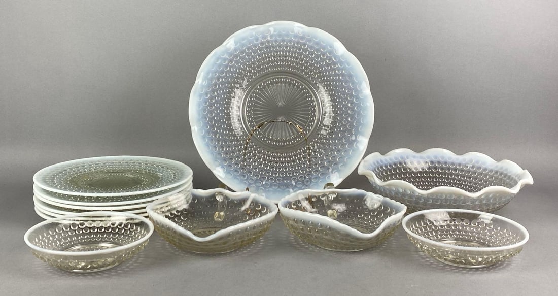 Group of Opalescent Hobnail Glass Plates and More (1 of 3)