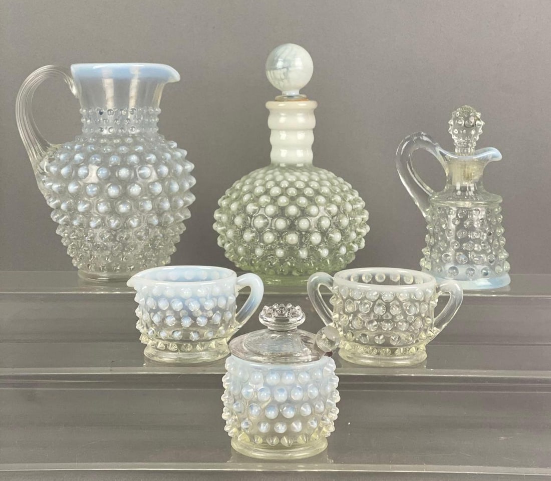 Group of 6 Opalescent Hobnail Glass Items (1 of 3)