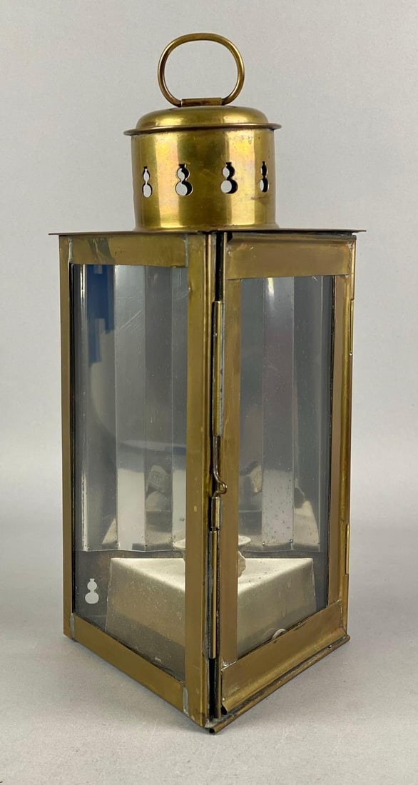 Brass and Glass Wedge Ship Oil Lantern (1 of 4)