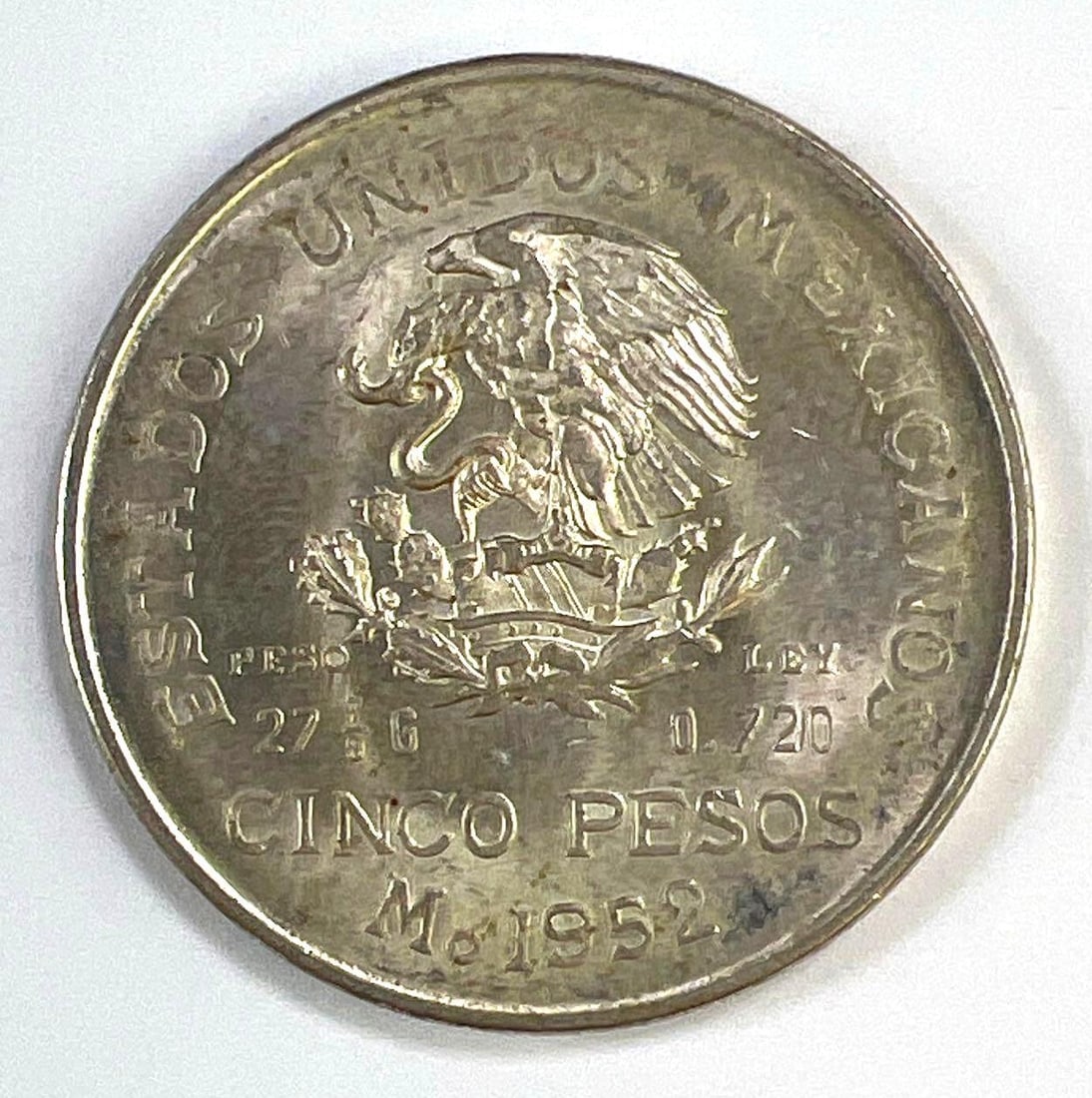 1952 Mexico Cinco Pesos Silver Coin (1 of 2)