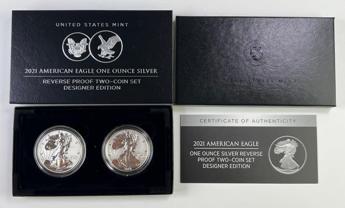 2021-W American Silver Eagle Reverse Proof Two-Coin Designer Set w/ OGP and COA (1 of 3)