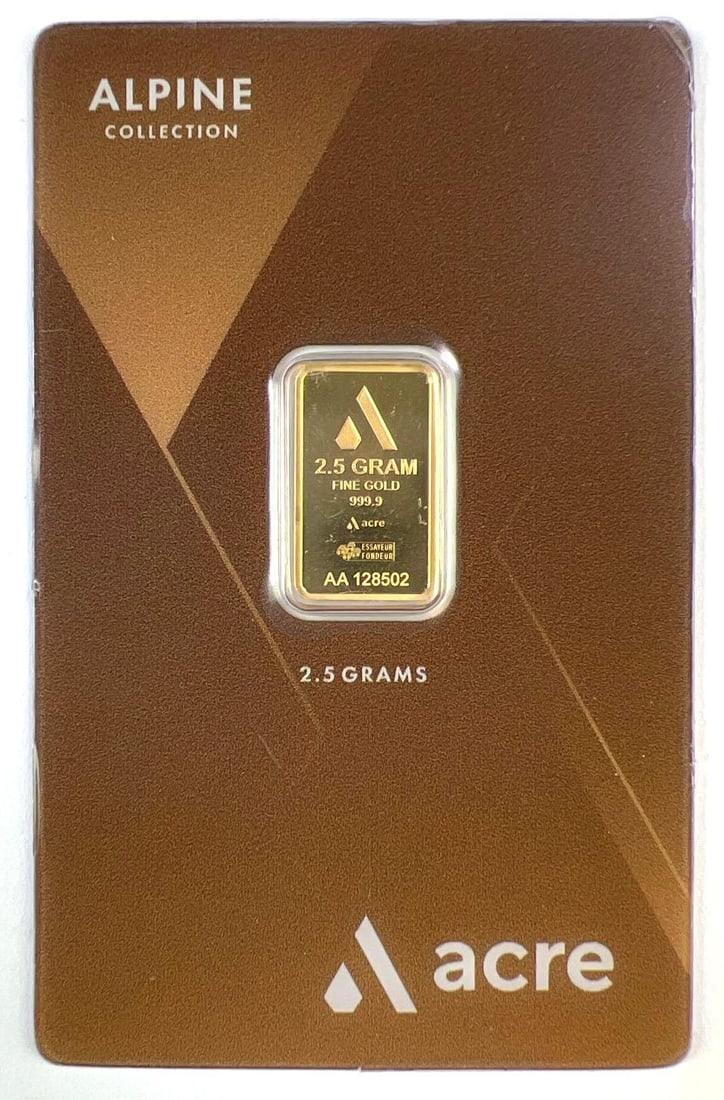 Acre Gold Alpine Collection 2.5 Gram .9999 Fine Gold Bar in Assay Card