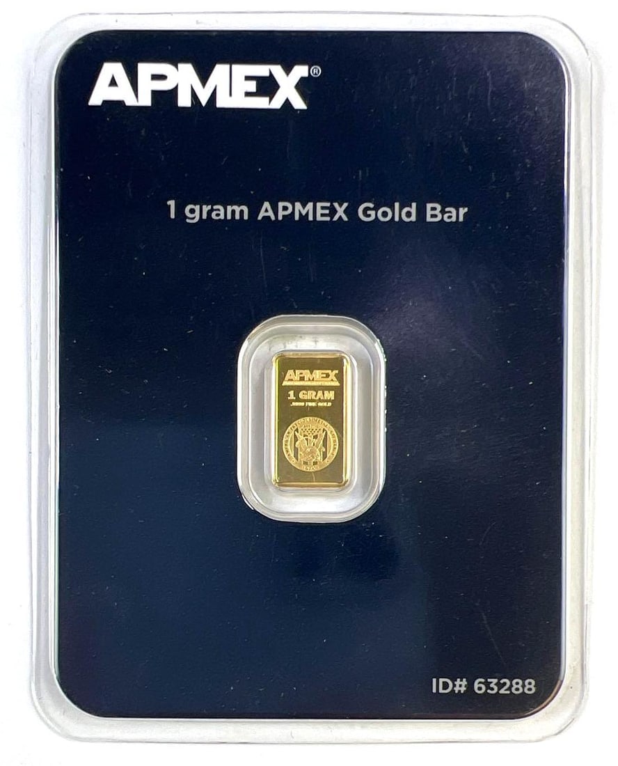 APMEX 1 Gram .9999 Fine Gold Bar in Assay Card: APMEX 1 Gram .9999 Fine Gold Bar in Assay Card