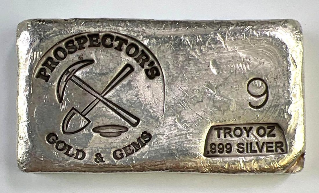 Prospector?s Gold and Gems 9 oz .999 Fine Silver Hand-Poured Bar (1 of 2)