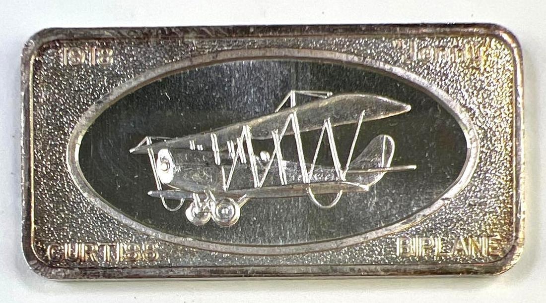 Patrick Mint Curtis JN-4 Jenny Biplane 1 oz .999 Fine Silver Art Bar (1 of 2)