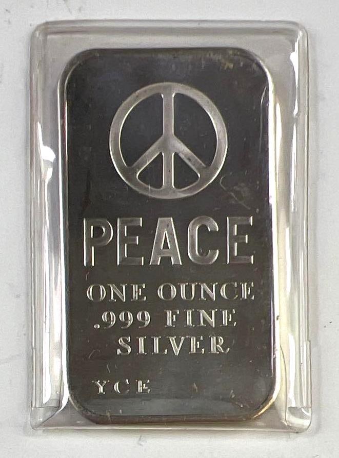 Vintage Peace Symbol 1 oz .999 Fine Silver Art Bar in Original Holder (1 of 2)