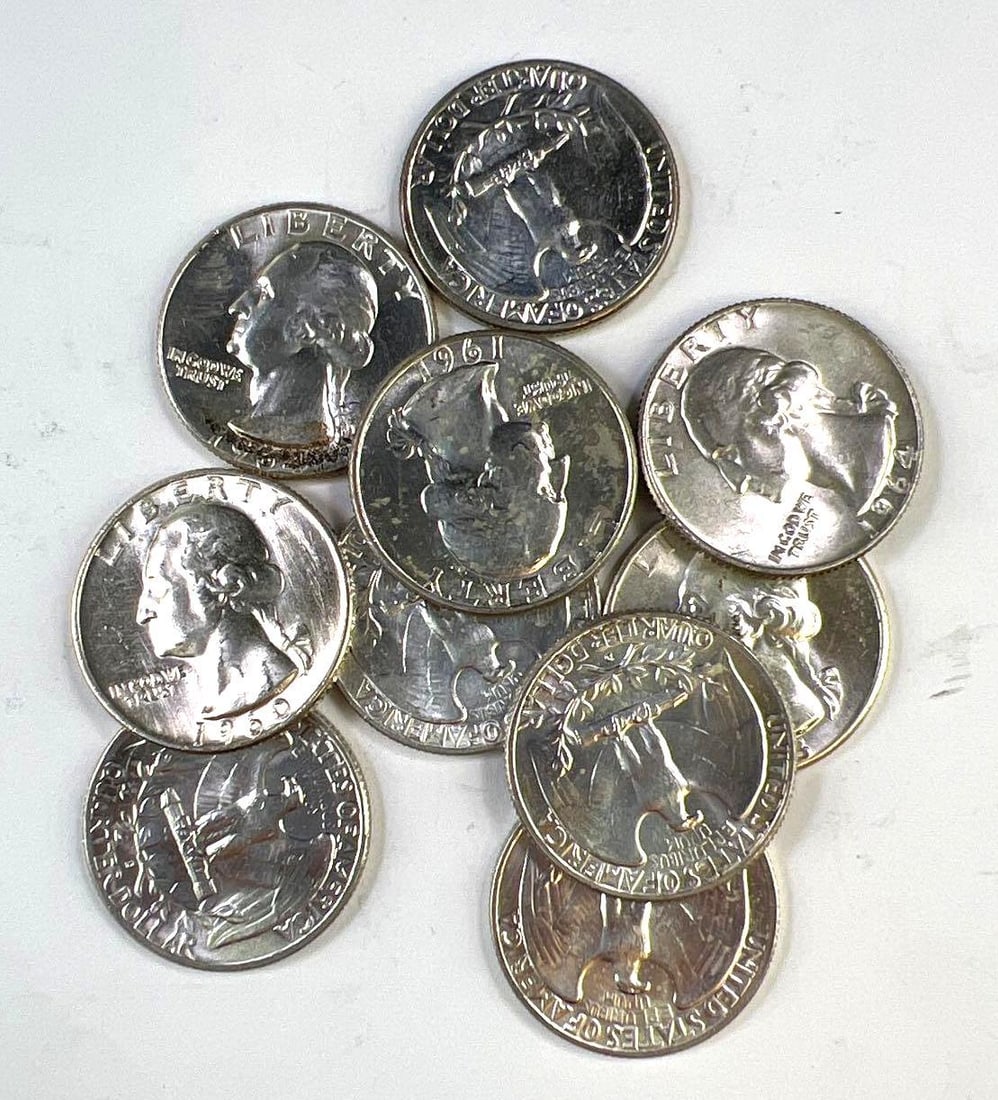 Group of 10 Washington Silver Quarters (1 of 1)