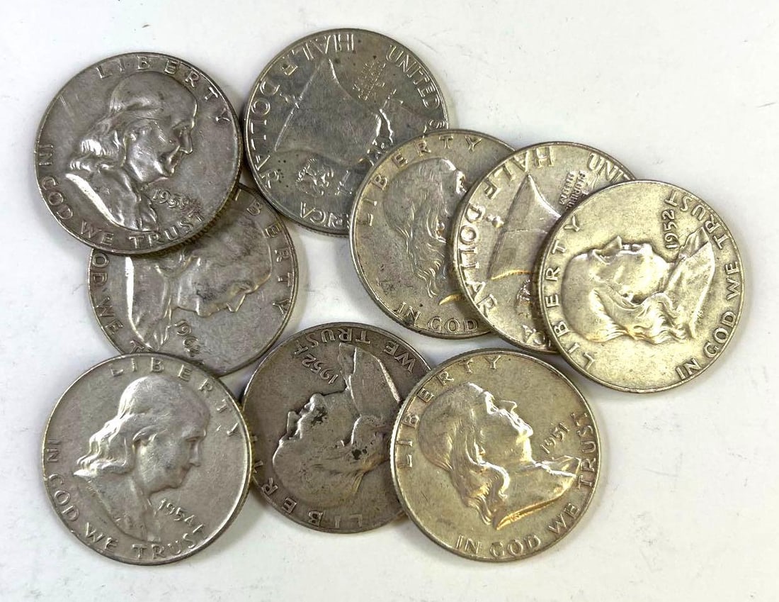 Group of 10 Benjamin Franklin Silver Half Dollars (1 of 1)