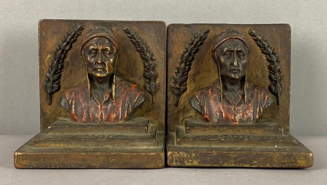 Antique 1913 Italian Poet Dante Alighieri Bronze Bookends (1 of 5)