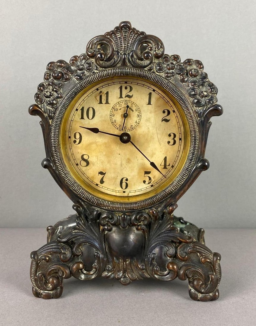 Antique 1890?s Victorian Mantle Cast Bronze Wind-Up Clock (1 of 6)