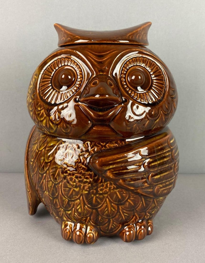 Vintage 1960?s McCoy Pottery Owl Glazed Ceramic Cookie Jar (1 of 4)