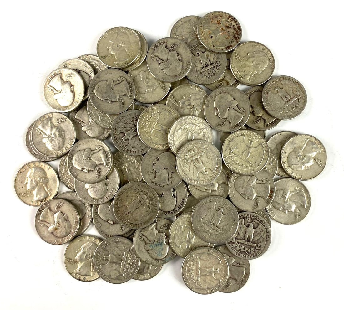 Group of 60 US Washington Silver Quarters (1 of 1)