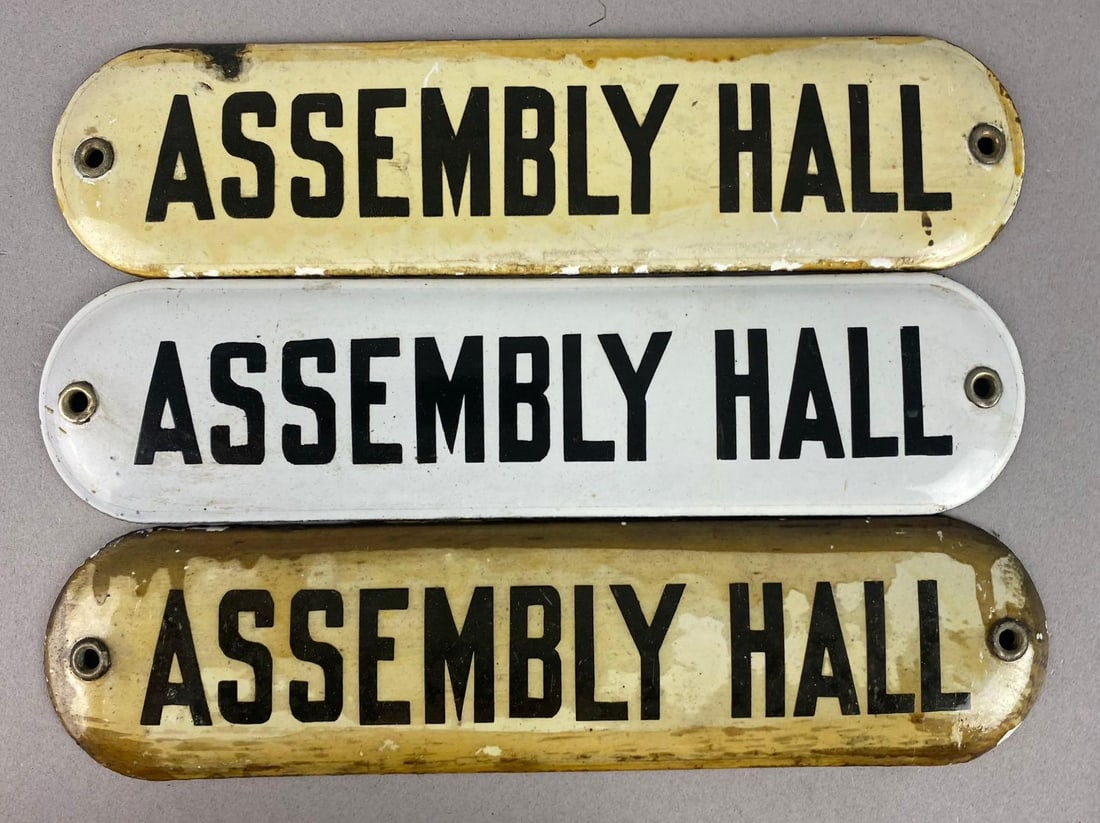 Group of 3 Antique 1930?s School Assembly Room Enamel Porcelain Plaques
