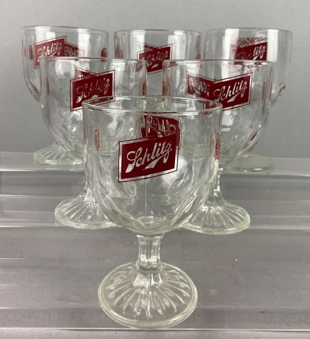 Group of 6 Vintage 1960?s Schlitz Goblets: One measures 6 tall. Stand not included.
