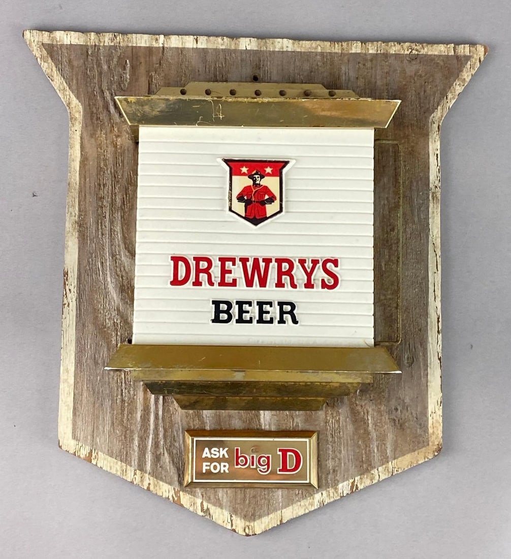 Vintage 1960?s Drewrys Beer Light Up Beer Advertising Sign: Missing Wiring. Measures L 14 x W 13 1/2 inches.