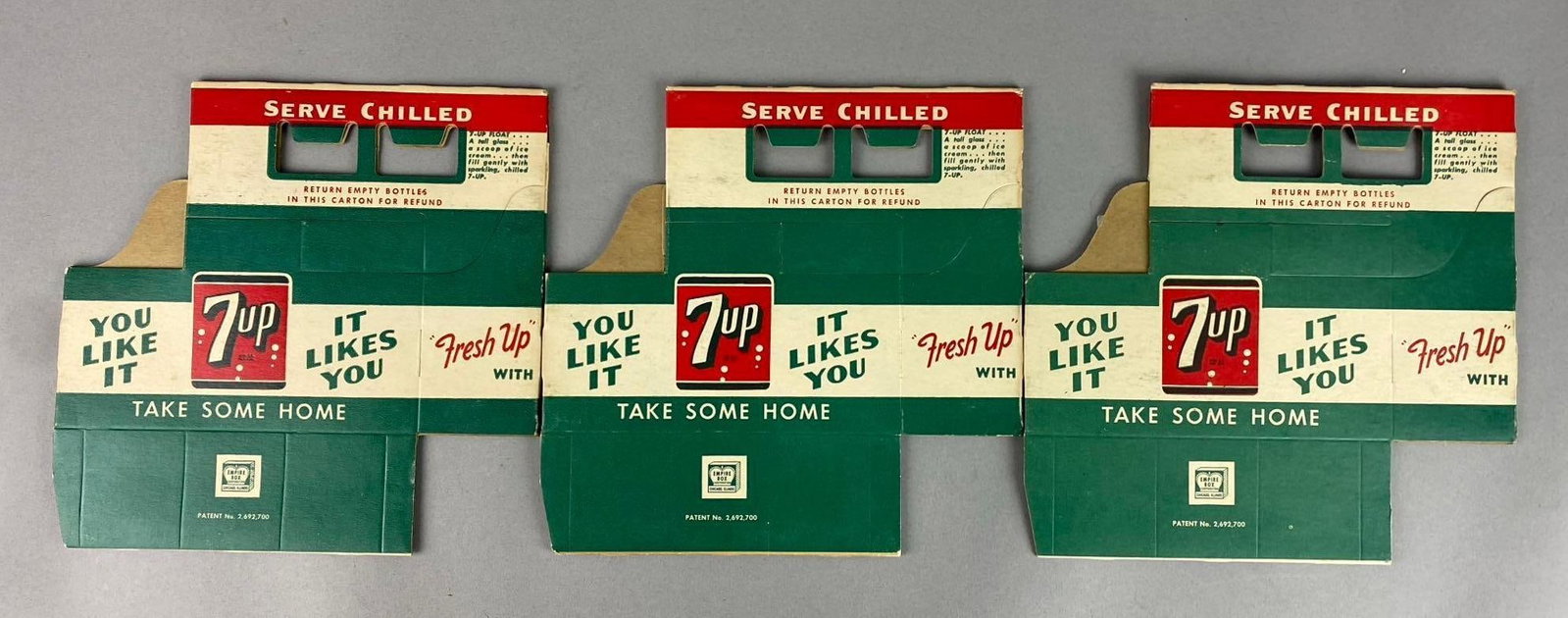 Group of 3 NOS 1950?s 7 Up Carton Carriers (1 of 2)