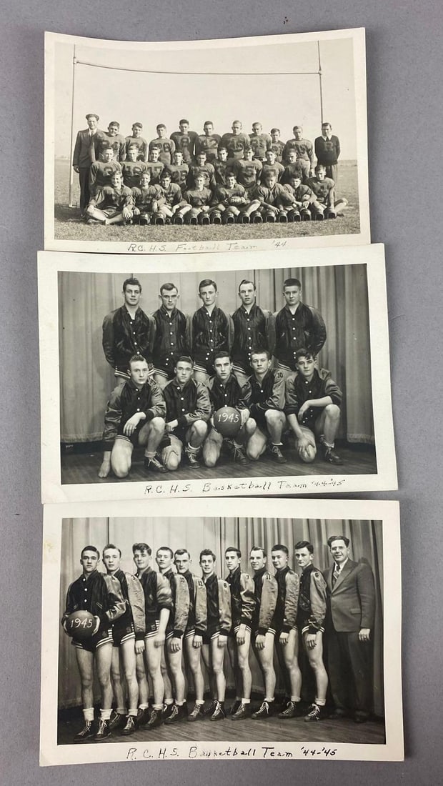Group of 3 Antique 1944-1945 R.C.H.S. Basketball/ Football Team Photographs (1 of 3)