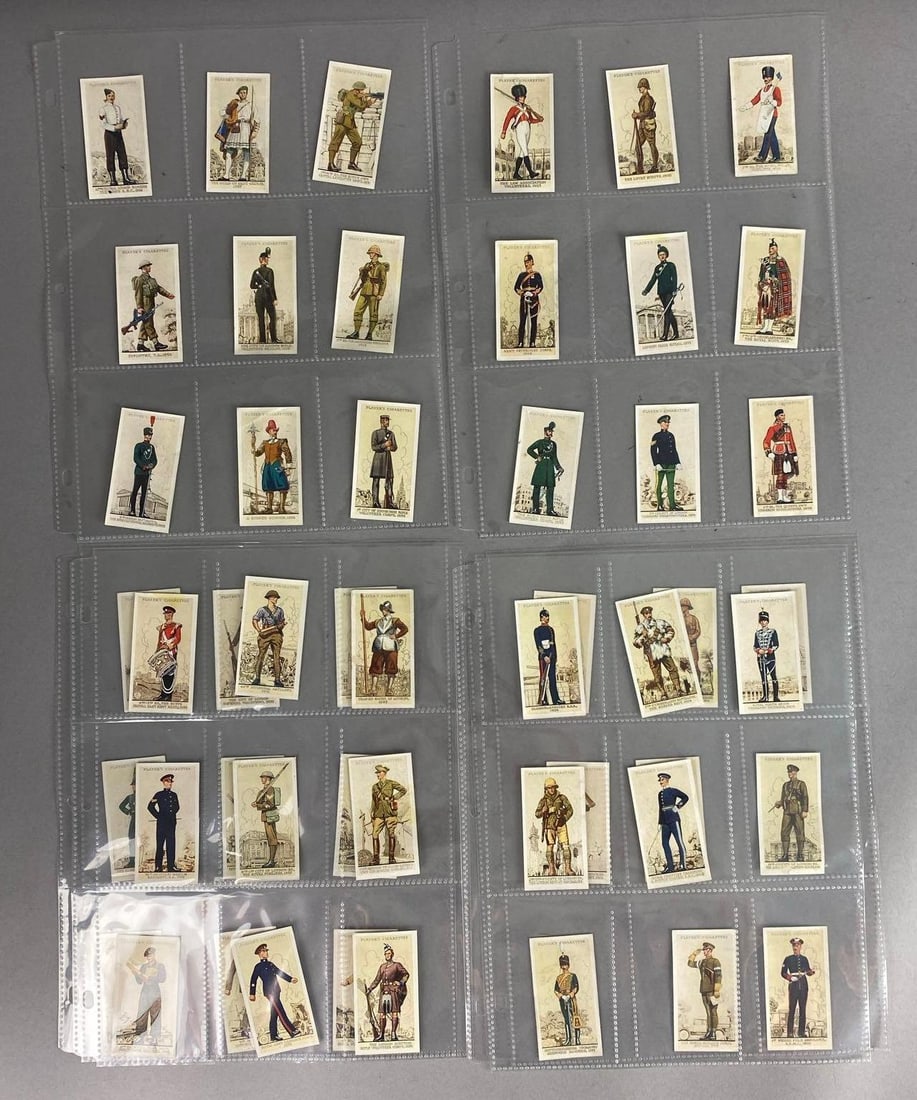 Group of 50 1939 John Player and Sons Uniforms of The Territorial Army Cigarette Cards: Complete series. Some fading throughout. One card measures 2 1/2 in length.