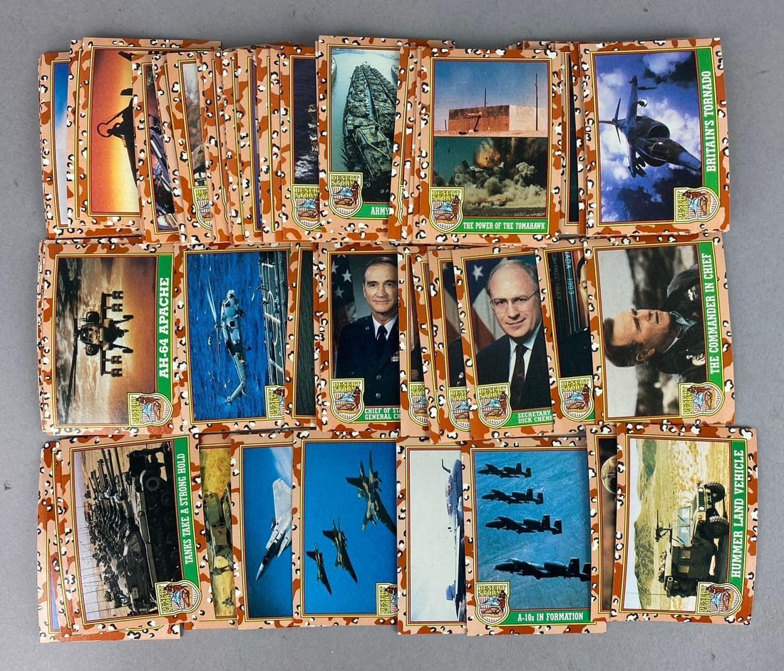 Group of 50+ 1991 Topps Desert Storm Trading Cards: Includes Dick Cheney, George W. Bush, and more.
